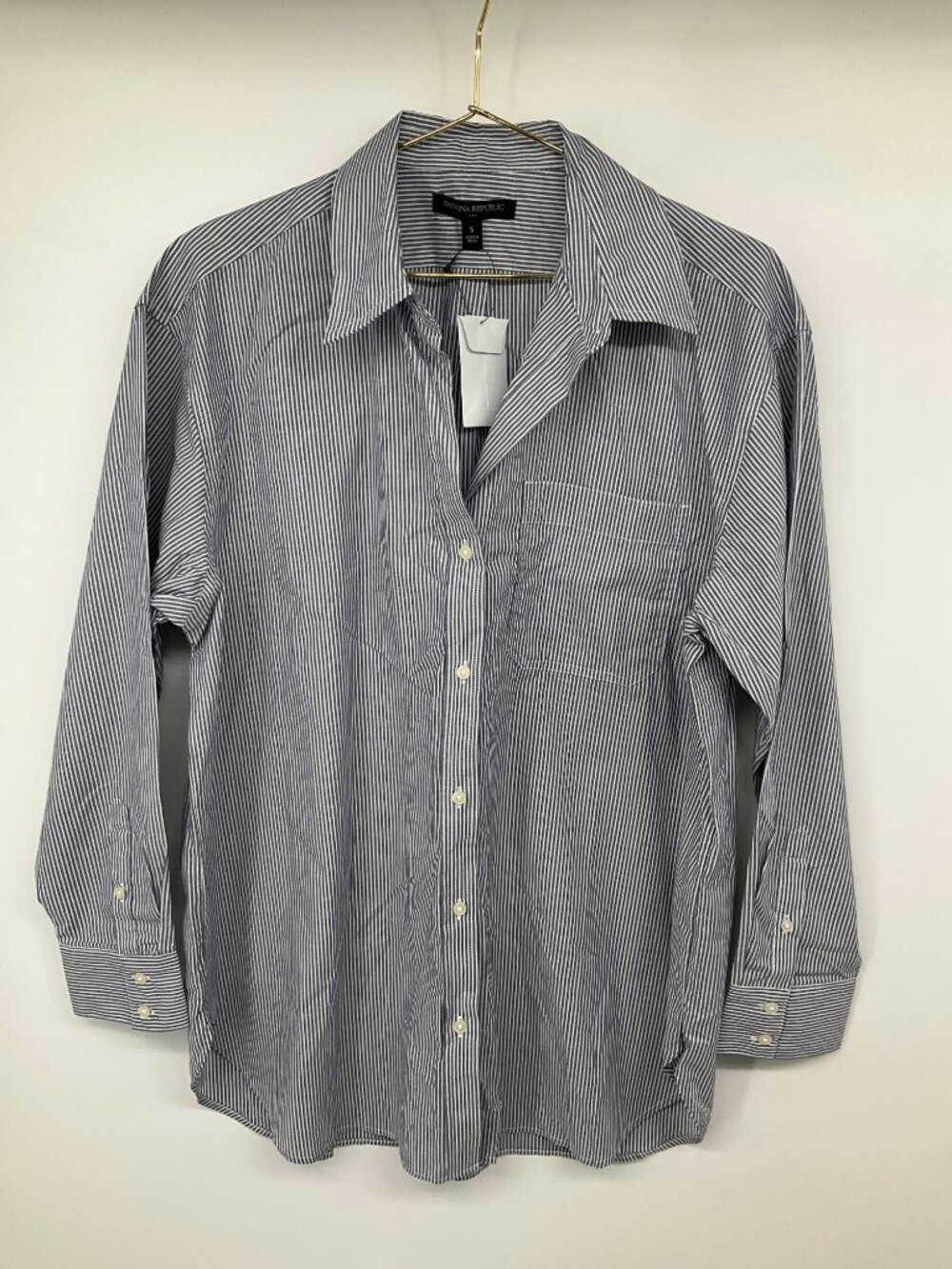 Banana Republic size Small NEW Blue white stripe button-front blouse - Picture 2 of 8